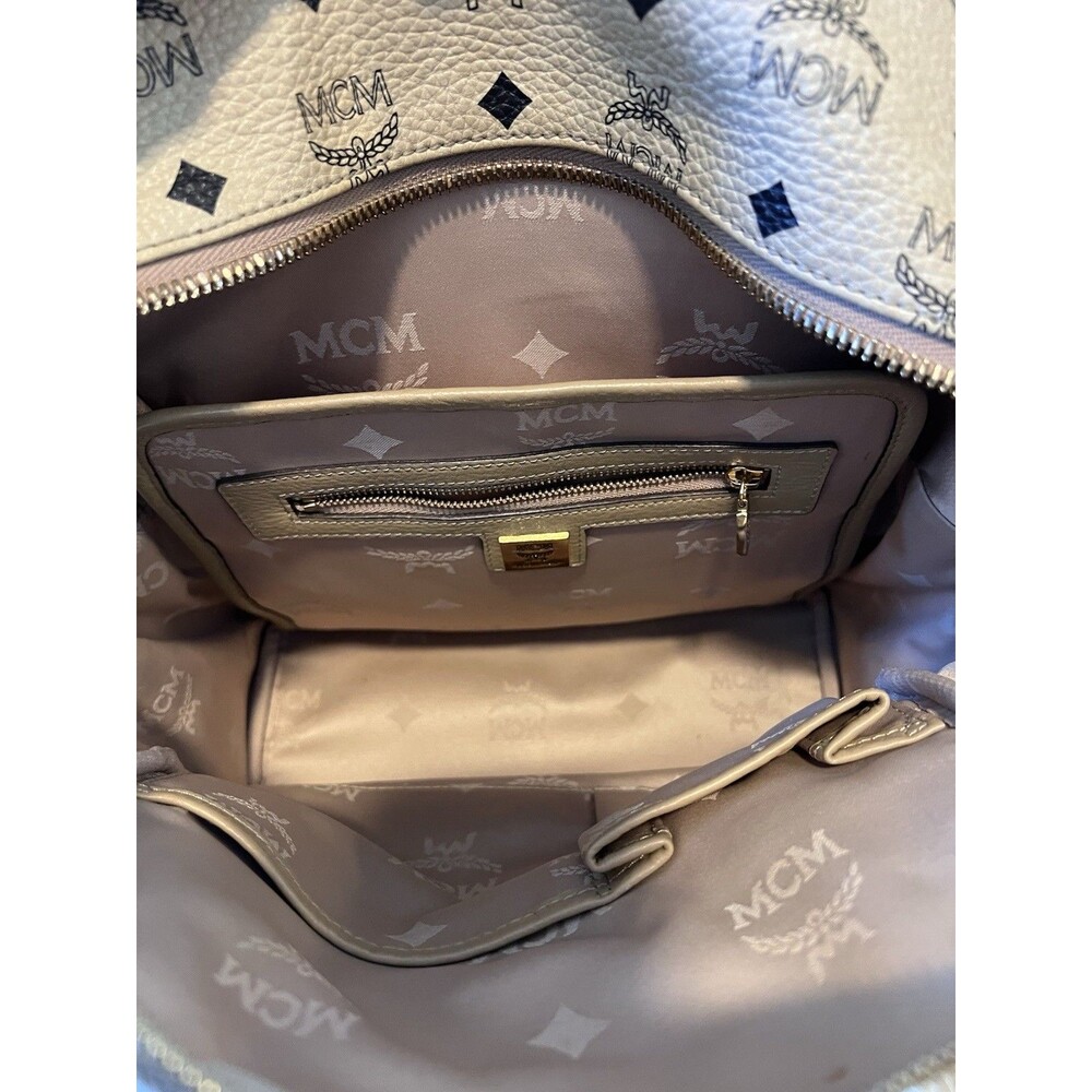 Authentic MCM Small Stark Studded Backpack in Beige Visetos Monogram Canvas - Ex - Picture 9 of 15